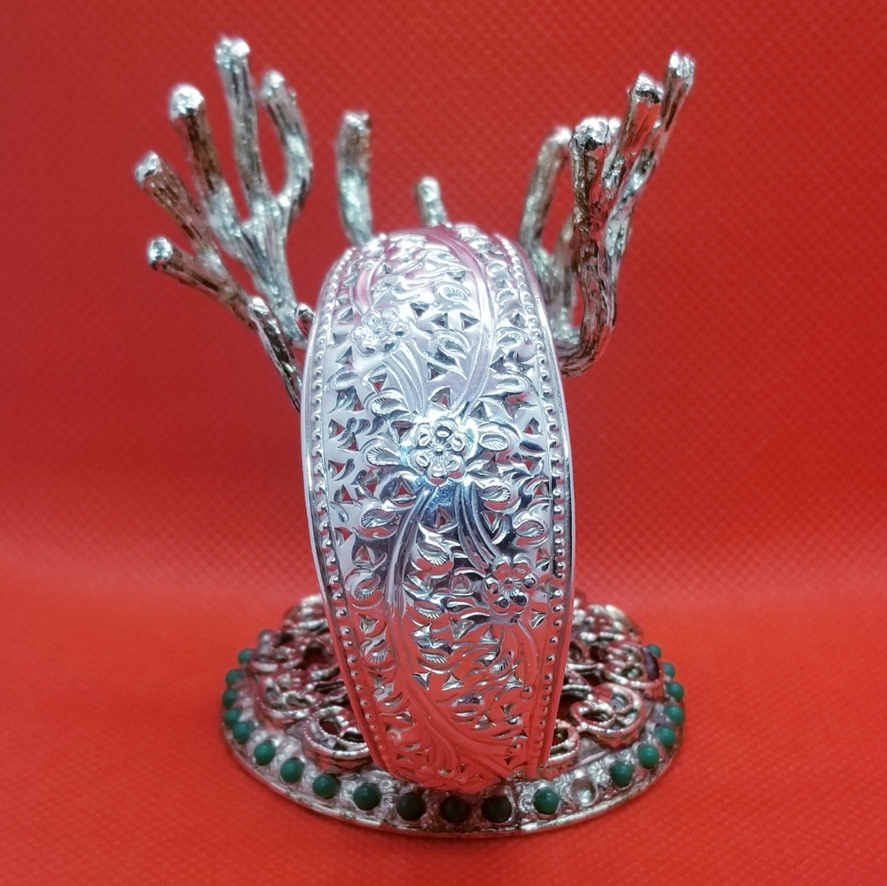 Sterling Silver Repousse' Cuff Bangle Bracelet - image 1